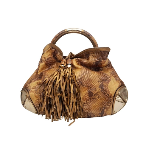 87 - A Gucci Python Indy Hobo Bag. Python skin exterior featuring metallic gold leather with gold-toned h... 