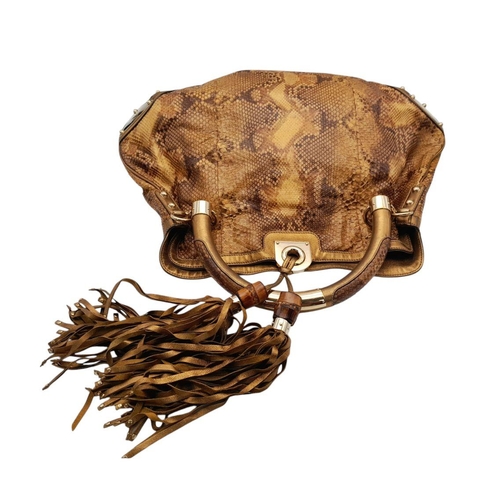 87 - A Gucci Python Indy Hobo Bag. Python skin exterior featuring metallic gold leather with gold-toned h... 