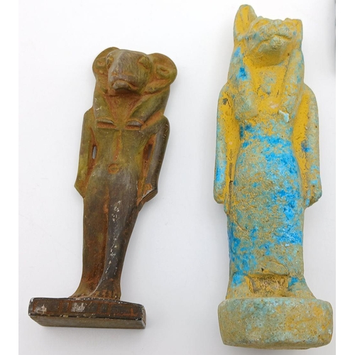 881 - Three Antique Pottery Egyptian Artifacts of Pharaohs. Good Detailed Sculptures 9cm to 23cm in Length... 