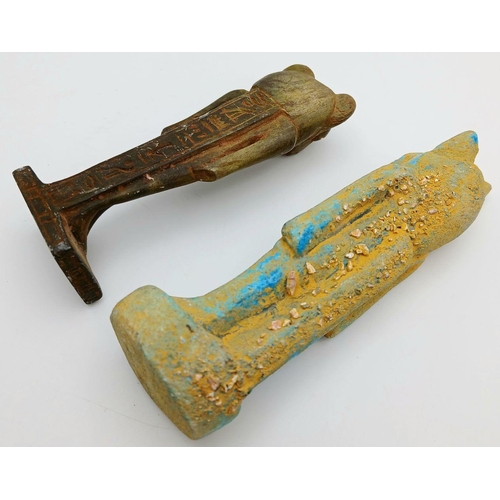 881 - Three Antique Pottery Egyptian Artifacts of Pharaohs. Good Detailed Sculptures 9cm to 23cm in Length... 