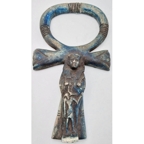 881 - Three Antique Pottery Egyptian Artifacts of Pharaohs. Good Detailed Sculptures 9cm to 23cm in Length... 