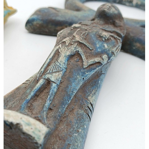 881 - Three Antique Pottery Egyptian Artifacts of Pharaohs. Good Detailed Sculptures 9cm to 23cm in Length... 