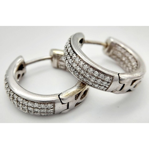 122 - A 9K WHITE GOLD DIAMOND SET HOOP EARRINGS 0.80CT . 7G TOTAL WEIGHT , APPROX 1.5CM DIAMETER. Ref: JB ... 