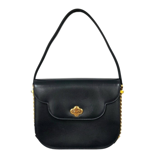 214 - A Bally Navy Blue Leather Shoulder Bag. Navy blue leather exterior with gold-toned hardware, a singl... 