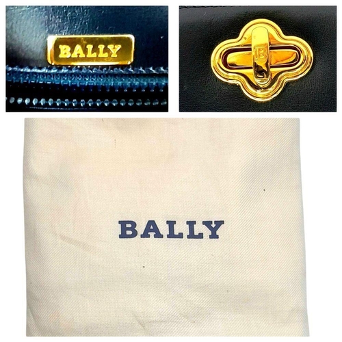 214 - A Bally Navy Blue Leather Shoulder Bag. Navy blue leather exterior with gold-toned hardware, a singl... 