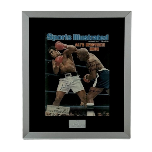 339 - A Signed Muhammad Ali and Ernie Shavers 1977 Sports Illustrated Framed Magazine. Titled: Ali's Despe... 