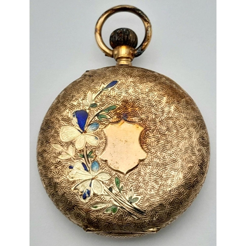 360 - An Antique 9K Gold Cased Miniature Pocket Watch. Top winder. Gilded dial. Works, but top winder need... 