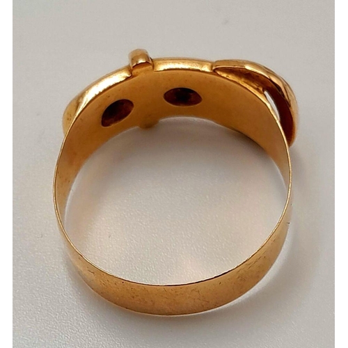 38 - A GENTS 18K GOLD BELT BUCKLE RING WITH 2 DIAMONDS .  6gms    size T    (A PERFECT PINKY RING)