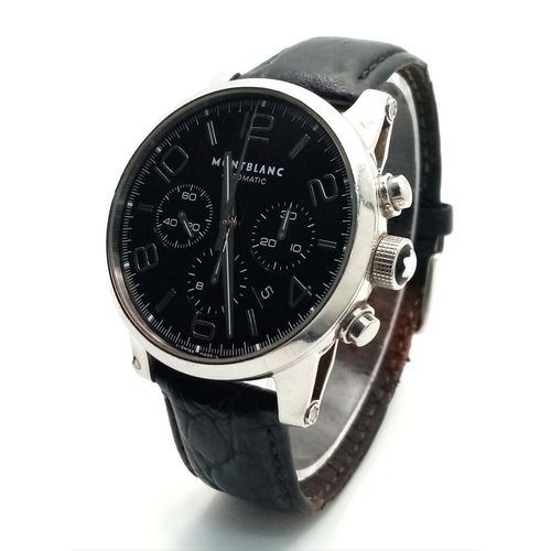 396 - A Montblanc Automatic Chronograph Gents Watch. Black leather strap. Stainless steel case - 44mm. Ske... 