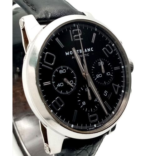 396 - A Montblanc Automatic Chronograph Gents Watch. Black leather strap. Stainless steel case - 44mm. Ske... 