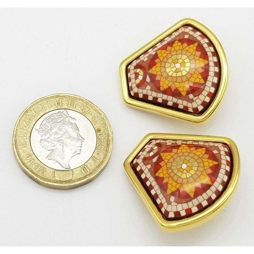 410 - A Pair of Hermes Decorative Enamel Clip-On Earrings.  Ref: STK019959