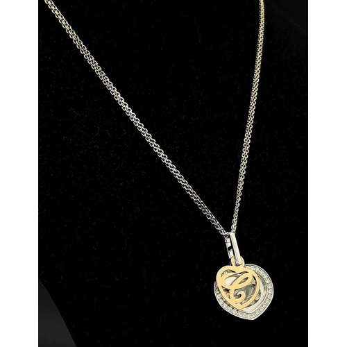 438 - A CHOPARD 18K WHITE AND ROSE GOLD HAPPY DIAMONDS PENDANT & DOUBLE ROW NECKLACE. COMES WITH CHOPARD O... 