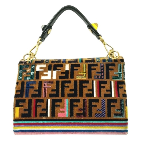 67 - A Fendi Multicolor Zucca Velvet and Leather Kan I Shoulder Bag. Velvet and leather exterior with mul... 