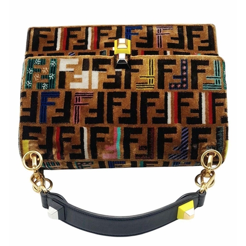 67 - A Fendi Multicolor Zucca Velvet and Leather Kan I Shoulder Bag. Velvet and leather exterior with mul... 