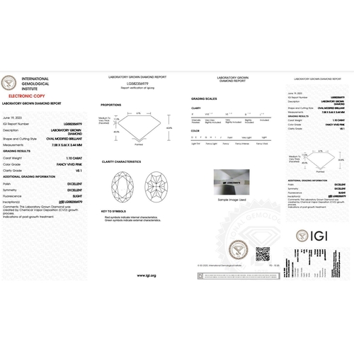 383 - 1.1CT OVAL SHAPED LAB-GROWN DIAMOND, COLOUR P, CLARITY VS1. COMES WITH IGI CERTIFICATE. MEASUREMENT ... 