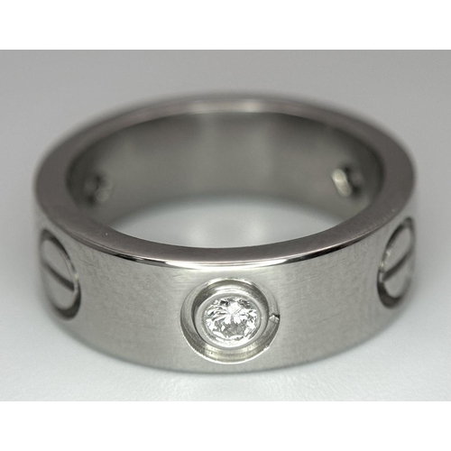 53 - A PLATINUM ( TESTED ) DIAMOND SET SCREW DESIGN LOVE RING 11.3G TOTAL WEIGHT, SIZE J. Ref: SP 9002