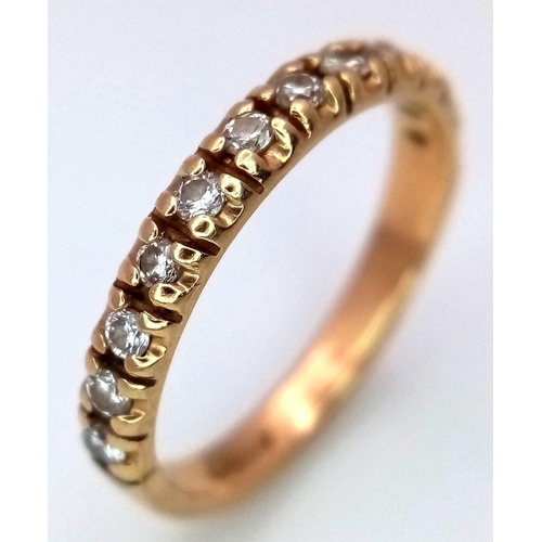 536 - A 14K YELLOW GOLD DIAMOND HALF ETERNITY BAND RING 1.7G TOTAL WEIGHT, SIZE I 1/2. Ref: SC 8096