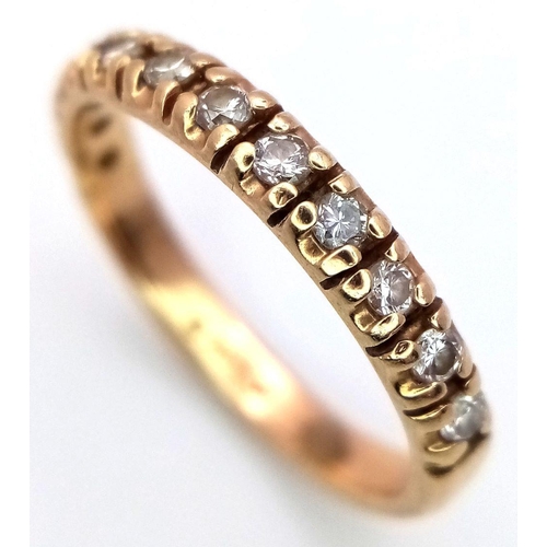 536 - A 14K YELLOW GOLD DIAMOND HALF ETERNITY BAND RING 1.7G TOTAL WEIGHT, SIZE I 1/2. Ref: SC 8096