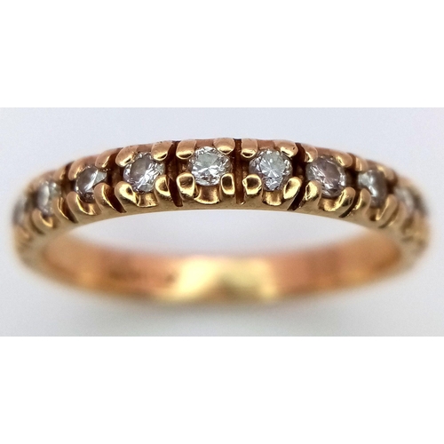 536 - A 14K YELLOW GOLD DIAMOND HALF ETERNITY BAND RING 1.7G TOTAL WEIGHT, SIZE I 1/2. Ref: SC 8096