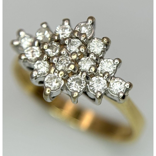 74 - AN 18K YELLOW GOLD DIAMOND CLUSTER RING 0.35CT 4.8G TOTAL WEIGHT, SIZE P 1/2. Ref: SC 8075