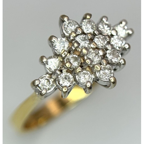 74 - AN 18K YELLOW GOLD DIAMOND CLUSTER RING 0.35CT 4.8G TOTAL WEIGHT, SIZE P 1/2. Ref: SC 8075