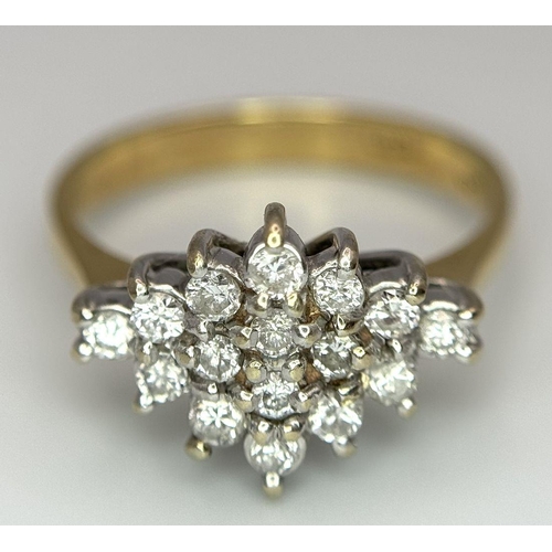 74 - AN 18K YELLOW GOLD DIAMOND CLUSTER RING 0.35CT 4.8G TOTAL WEIGHT, SIZE P 1/2. Ref: SC 8075