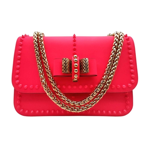 104 - A Christian Louboutin Pink Vara Bow Studded Shoulder Bag. Pink leather exterior with gold-toned stud... 