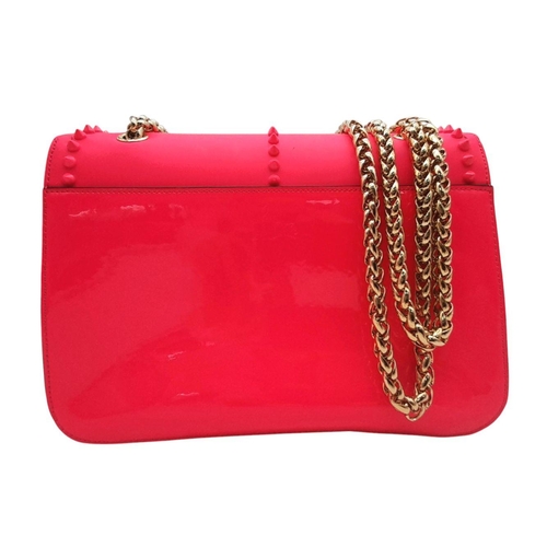 104 - A Christian Louboutin Pink Vara Bow Studded Shoulder Bag. Pink leather exterior with gold-toned stud... 