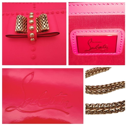 104 - A Christian Louboutin Pink Vara Bow Studded Shoulder Bag. Pink leather exterior with gold-toned stud... 