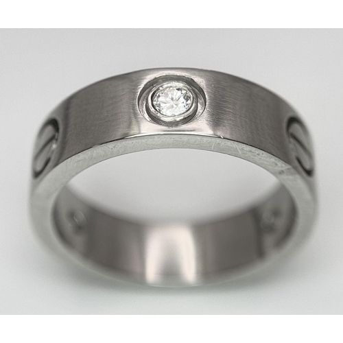 4 - A PLATINUM ( TESTED ) DIAMOND SET SCREW DESIGN LOVE RING 12.9G TOTAL WEIGHT, SIZE P. Ref: SP 9001