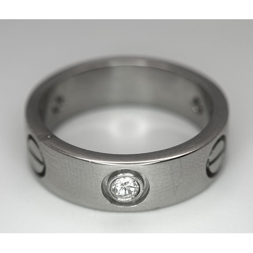 4 - A PLATINUM ( TESTED ) DIAMOND SET SCREW DESIGN LOVE RING 12.9G TOTAL WEIGHT, SIZE P. Ref: SP 9001