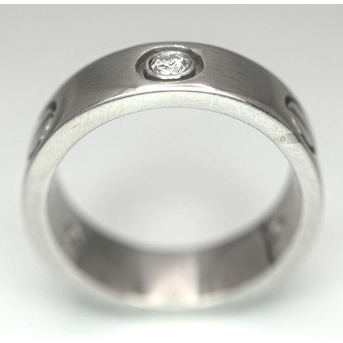 4 - A PLATINUM ( TESTED ) DIAMOND SET SCREW DESIGN LOVE RING 12.9G TOTAL WEIGHT, SIZE P. Ref: SP 9001