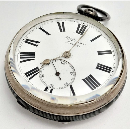 479 - An Antique H.W. Benson Sterling Silver Pocket Watch. The 'Ludgate'. Hallmarks for London 1886. 52mm ... 