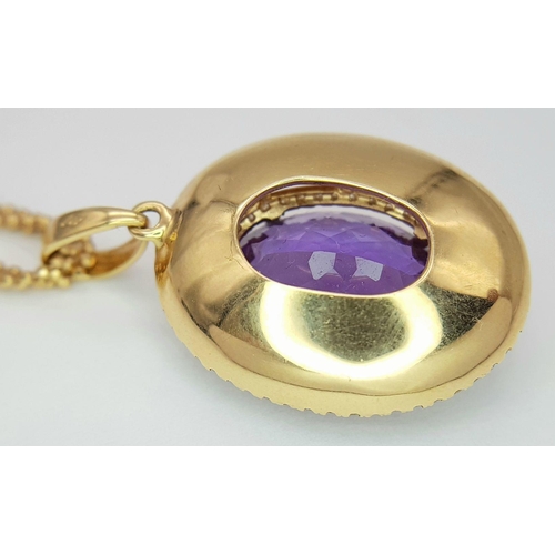 143 - A Head-Turning Amethyst and Diamond, 18K Yellow Gold Pendant on a Three Row 18K Yellow Gold Necklace... 