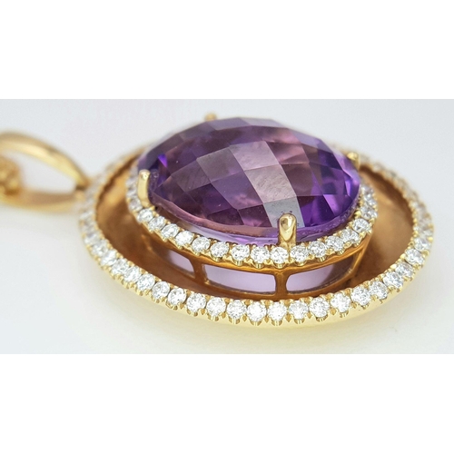 143 - A Head-Turning Amethyst and Diamond, 18K Yellow Gold Pendant on a Three Row 18K Yellow Gold Necklace... 