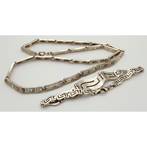 1289 - A Beautiful Vintage Set of Sterling Silver Greek Key Jewellery Including A Bracelet, Earrings and Ne... 