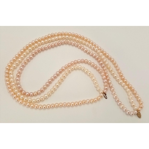 1284 - A 3 ROW CULTURED PEARL NECKLACE WITH 9K GOLD CLASP , APPROX 47CM IN LENGTH , 70G TOTAL WEIGHT. Ref: ... 