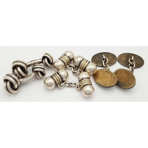 1285 - Three Pairs of Solid Silver 925 Cufflinks, Total weight: 45.3 grams. All in very good condition.