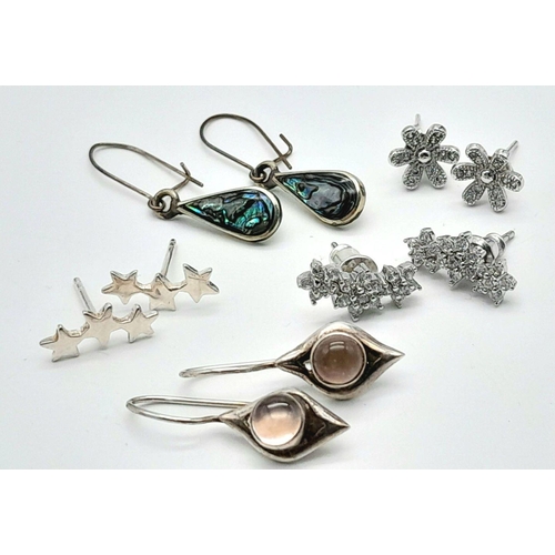 1291 - An assorted collection of 5 pairs of 925 silver stone set earrings. Total weight 6.5G.