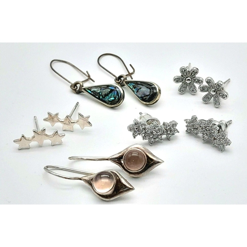 1291 - An assorted collection of 5 pairs of 925 silver stone set earrings. Total weight 6.5G.