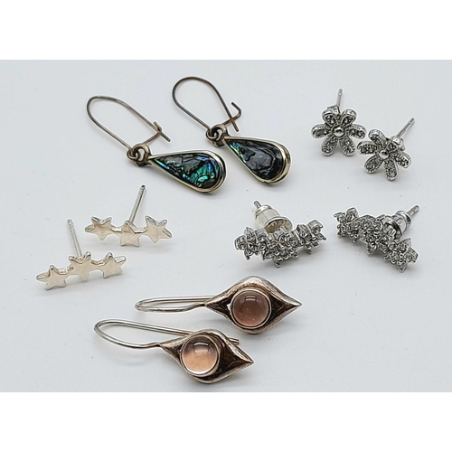 1291 - An assorted collection of 5 pairs of 925 silver stone set earrings. Total weight 6.5G.