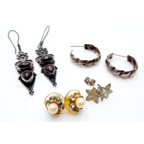 1294 - An assorted collection of 4 pairs of 925 silver stylish earrings. Total weight 10.9G. Please see pho... 