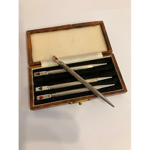 131 - Vintage set of BRIDGE PLAYERS SILVER PROPELLING PENCILS. Comprising a set of 4 x Silver  propelling ... 