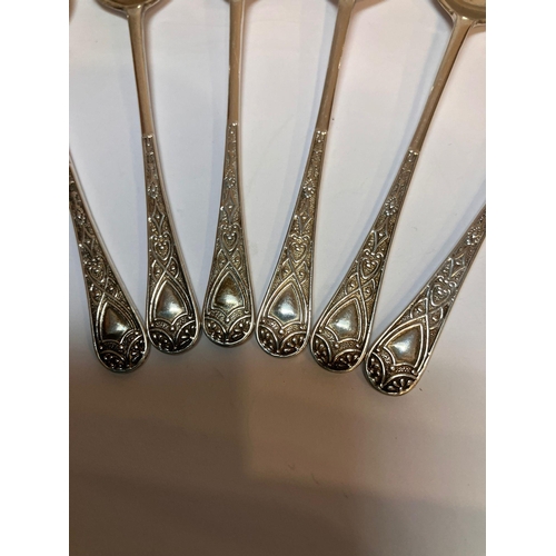 484 - Antique BAILEY SET of 6 SILVER ART NOUVEAU COFFEE SPOONS . Clear hallmark for A.J.Bailey, Birmingham... 