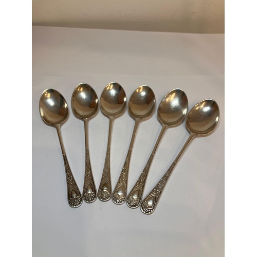 484 - Antique BAILEY SET of 6 SILVER ART NOUVEAU COFFEE SPOONS . Clear hallmark for A.J.Bailey, Birmingham... 