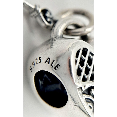 900 - A PANDORA STERLING SILVER HEART LOCKET & KEY CHARM 3.6G TOTAL WEIGHT, 1CM x 1CM. Ref: SC 8037