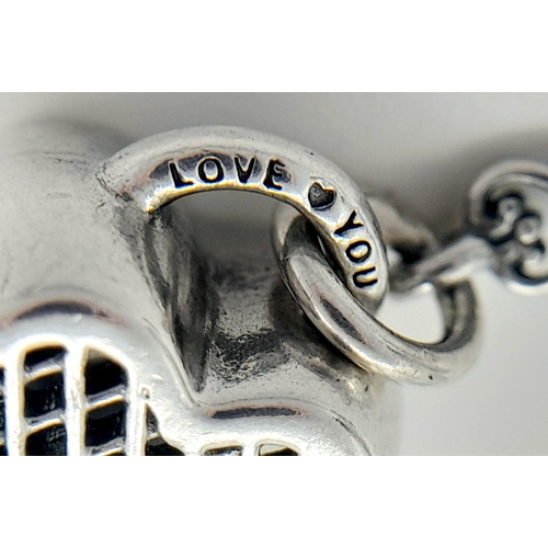900 - A PANDORA STERLING SILVER HEART LOCKET & KEY CHARM 3.6G TOTAL WEIGHT, 1CM x 1CM. Ref: SC 8037