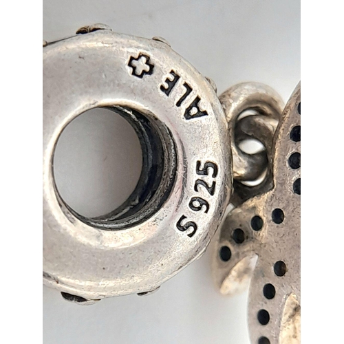 879 - A PANDORA STERLING SILVER STONE SET PALM TREE DANGLE CHARM 2.6G TOTAL WEIGHT, 2.5CM x 1CM. Ref: SC 8... 