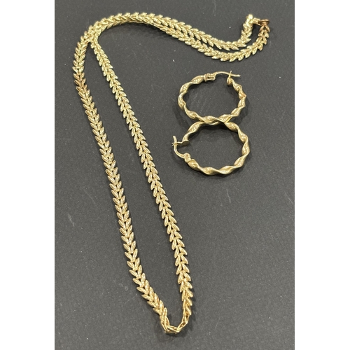 13 - A Lot of 14K Yellow Gold Jewellery: A Pair of Hoop Earrings A/F and a Chain A/F. 2g and 6.2g respect... 