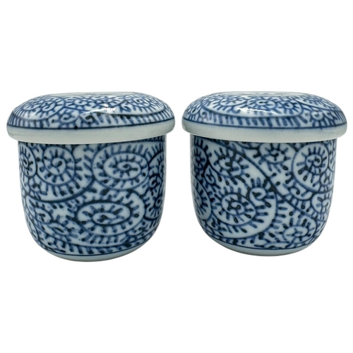 490 - A Pair of antique Chinese Blue and White Porcelain large Lidded Jars/tea bowls. Hand-painted floral ... 